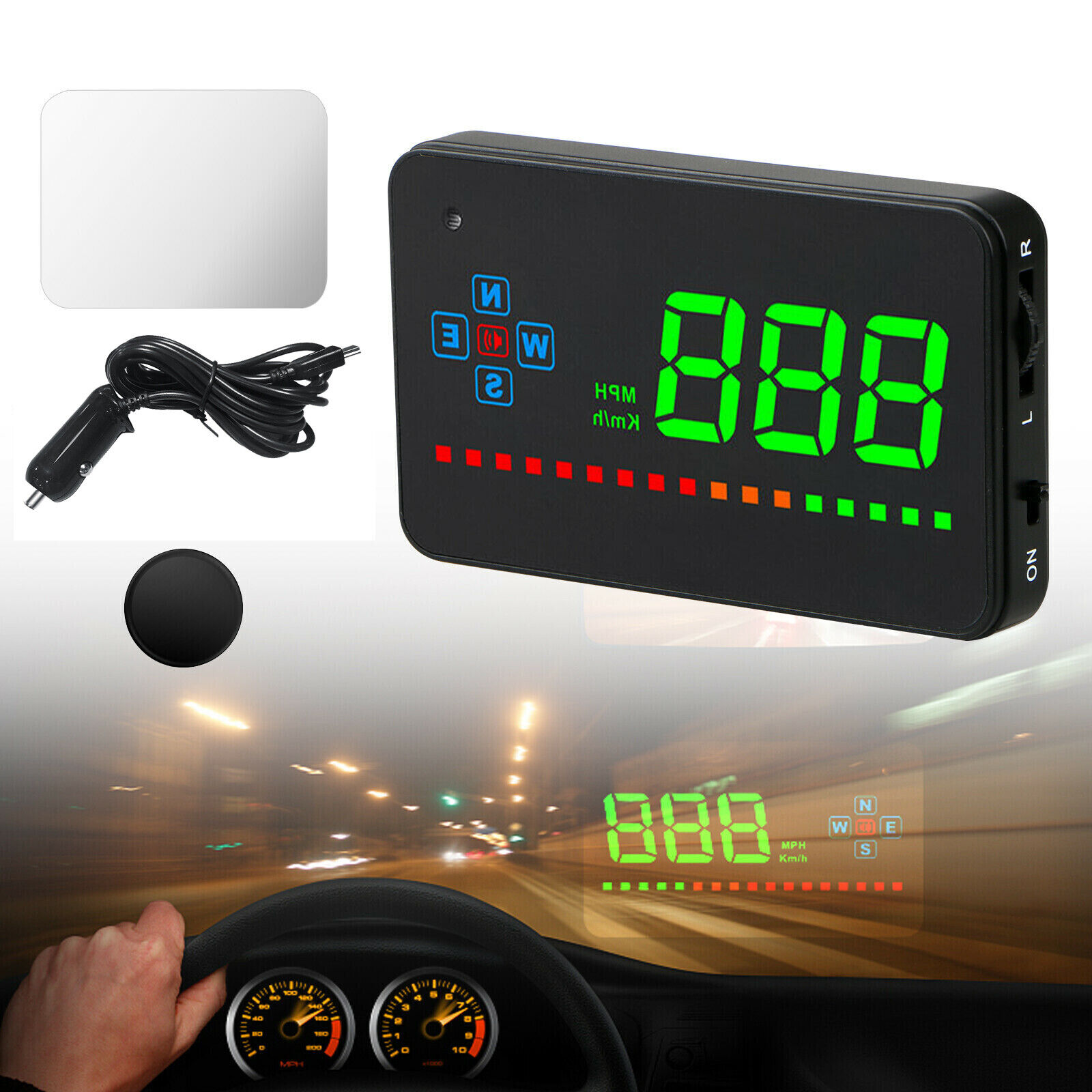 Car Digital GPS Speedometer Head Up Display Overspeed MPH/KM Tired Warning Alarm