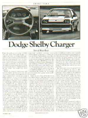 1985 CARROLL SHELBY DODGE ***ORIGINAL ARTICLE***