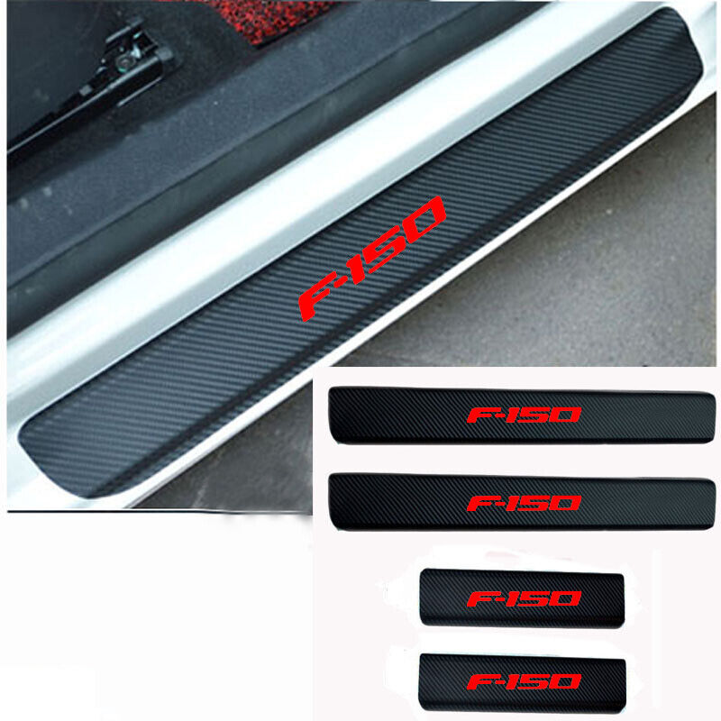 4Pcs Carbon Fiber Sticker For FORD F-150 Car Door Sill Protector Door Step Plate