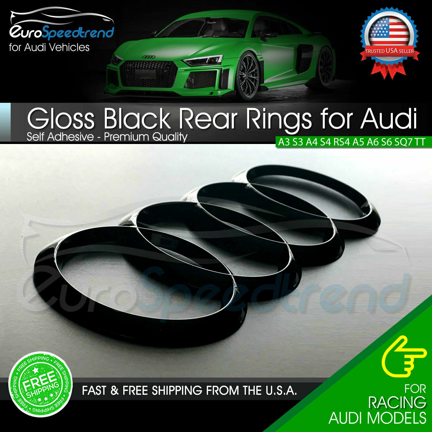 AUDI Rings Gloss Black Rear Trunk Lid Badge Logo Emblem for A1 A3 A4 S4 A5 S6 A6