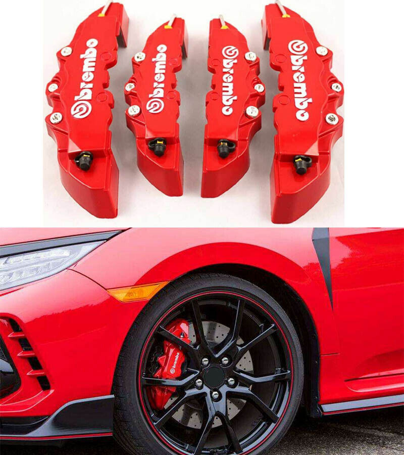 4pcs Car Disc Brake Caliper Covers Front & Rear Kit 3D Style Red Universal US