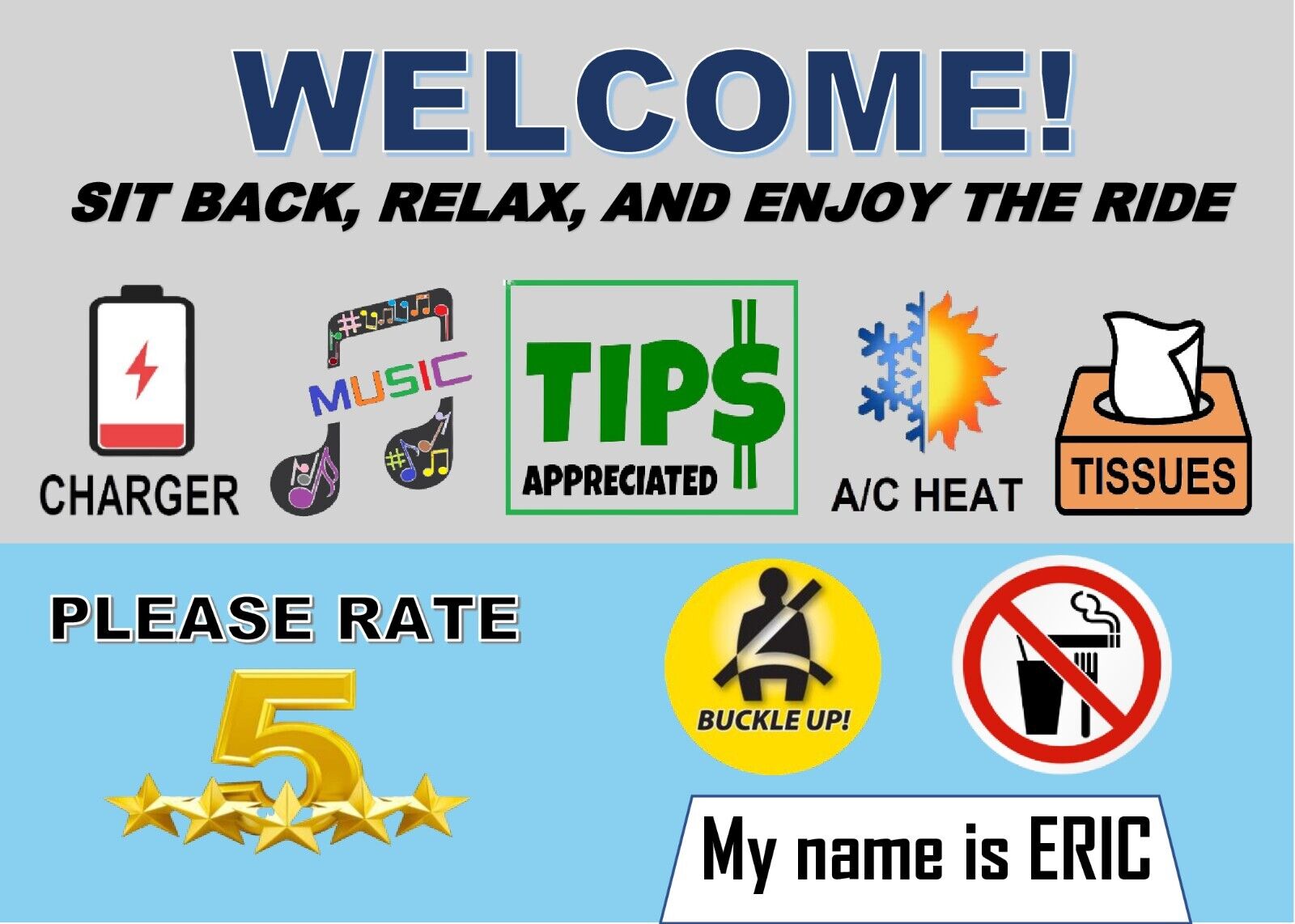 RIDESHARE SIGNS...BOOST RATINGS AND INCREASE TIPS (2x)