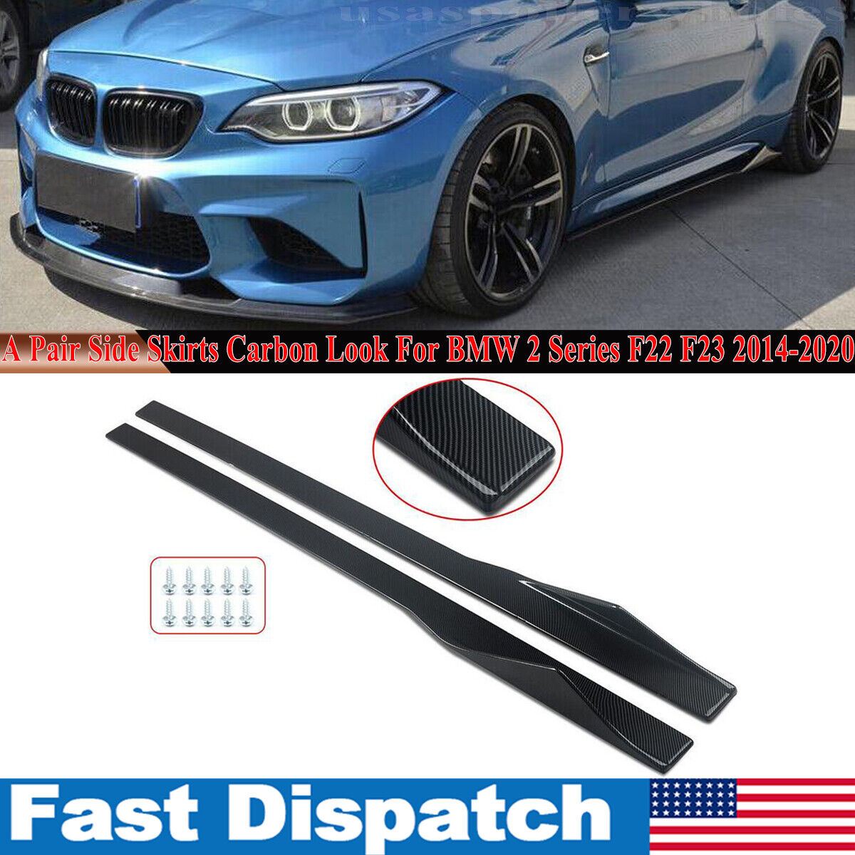 M Style Left+Right Side Skirts Extensions For BMW F87 M2 F22 F22 2014-2021 MP
