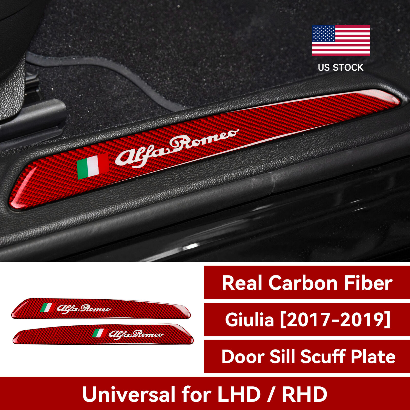 Carbon Fiber Interior Trim Door Entry Guard Decal Cover for Alfa Romeo Giulia US