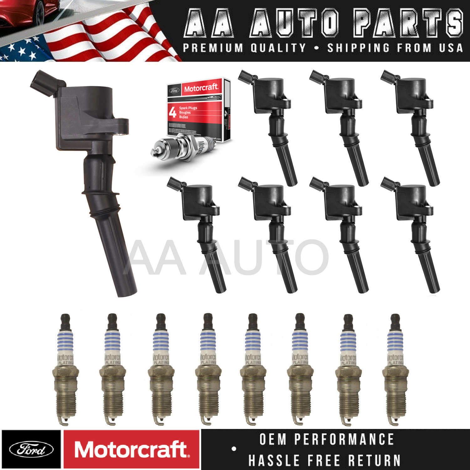 Set of 8 Ignition Coil & Motorcraft Platinum Spark Plug for Ford F150 5.4L FD503