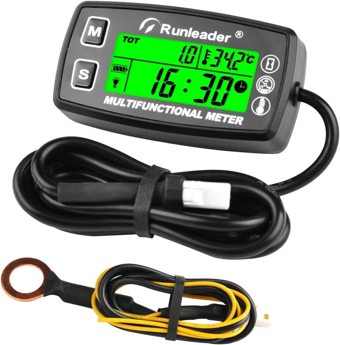 Digital Hour Meter Tachometer Temperature Gauge RPM & Temp Alert For 2/4 Stroke