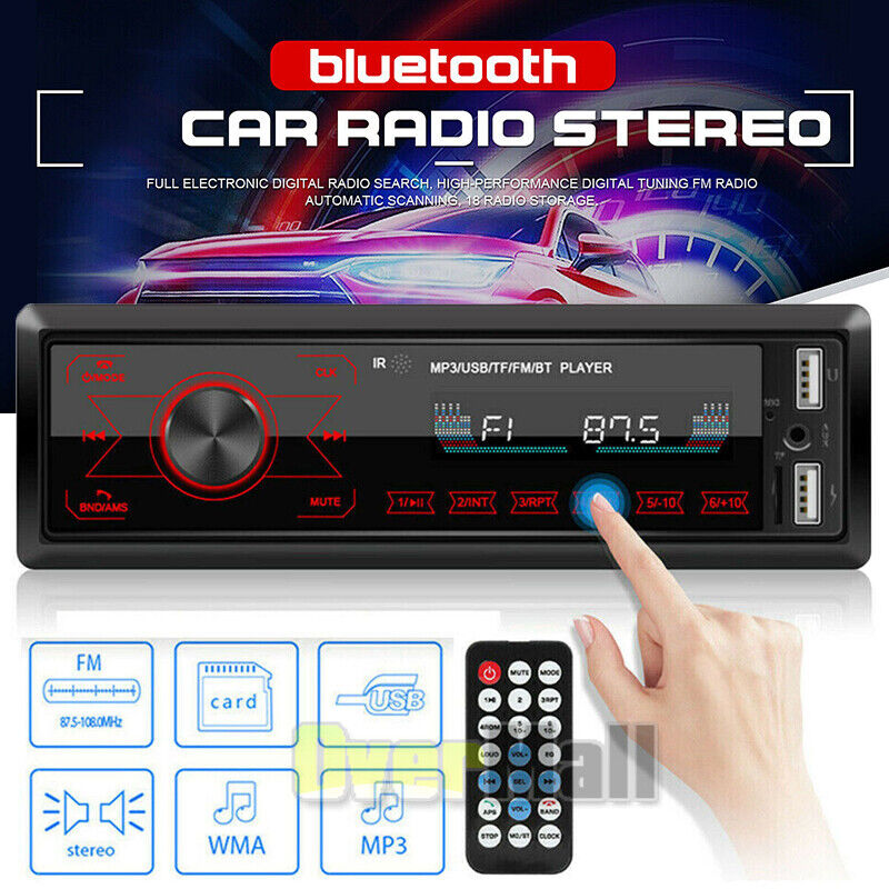 4X60W Single 1DIN Car Stereo Radio Bluetooth MP5 Player Touch Screen FM USB AUX