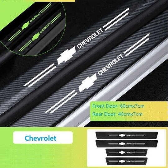 4 Pcs Car Logo Sills Protection Sticker Luminous Carbon Fiber Fit All Chevrolet