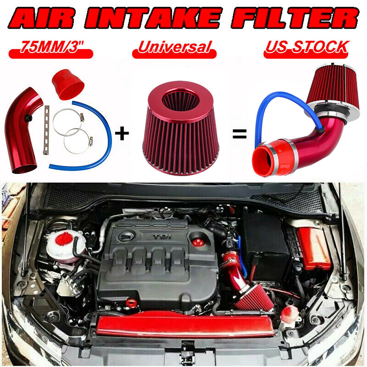 CAR ACCESSORIES COLD AIR INTAKE FILTER INDUCTION KIT PIPE POWER FLOW HOSE SYSTEM
