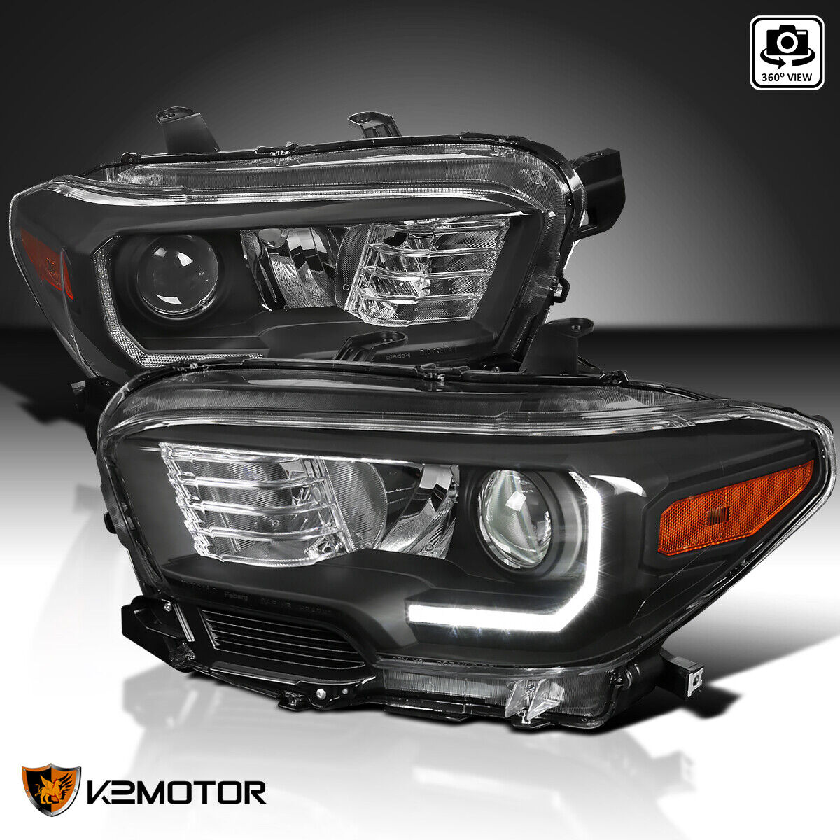Fits 2016-2023 Toyota Tacoma LED Strip Black Projector Headlights Lamps LH+H