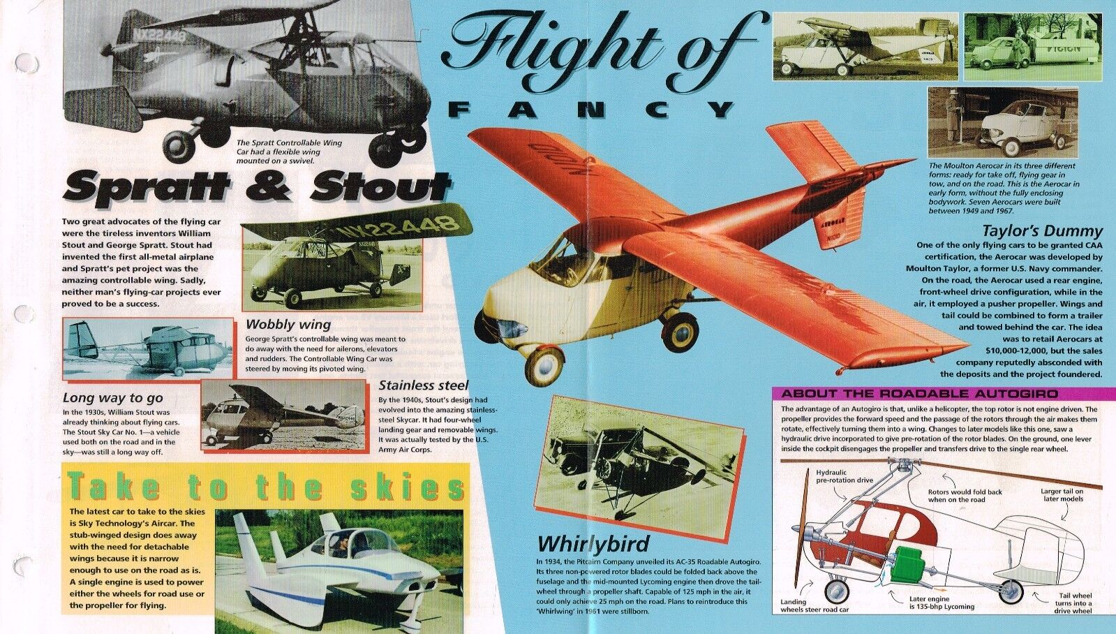 FLYING CARS Brochure: Taylor Aerocar, Airphibian, ConvAirCar,