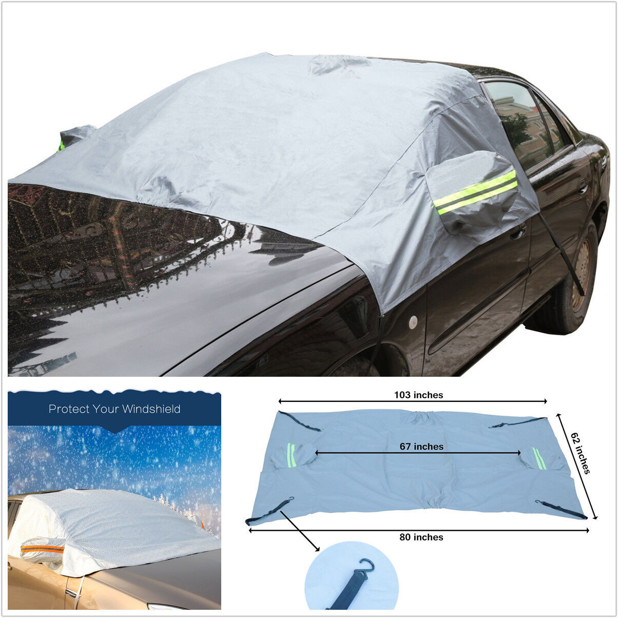 Car Windshield Side Rearview Mirror Cover Protect Sunshade Ice Frost Protector 