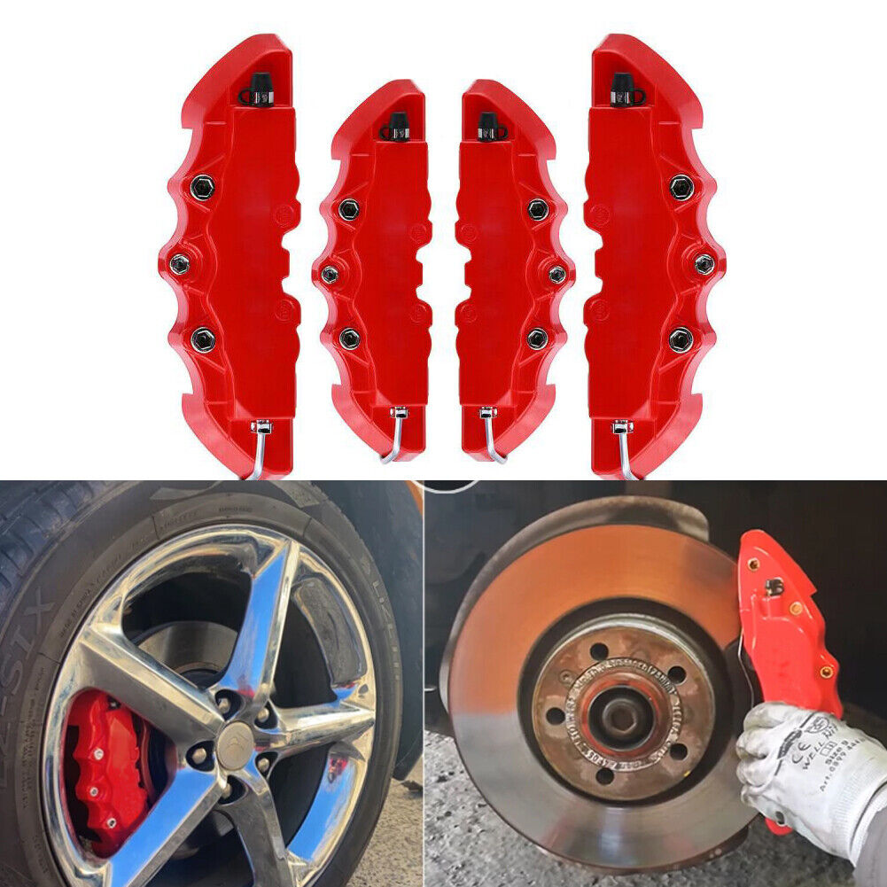 4x Red 3D Auto Car Disc Brake Caliper Covers Front & Rear Wheels Accessories Kit