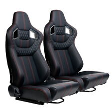 2PCS Universal Car Racing Seats PU Leather Reclinable Bucket Seats Black & Red  picture