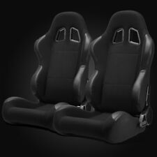 Universal JDM Black Pineapple Fabric/PVC Leather Left/Right Racing Bucket Seats picture