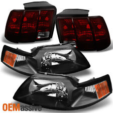 Fit 99-04 Ford Mustang Black Headlights + Dark Red Tail Lights Replacements picture