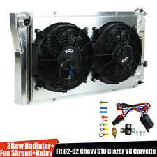 3 Row Radiator+Shroud Fan+Relay For 1982-2002 CHEVY S10 BLAZER CORVETTE V8 4.3L picture