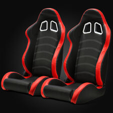 Universal Black/Red PVC Leather/White Stitching Left/Right Racing Seats + Slider picture