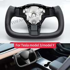 Black For Tesla Model 3/Y 2017-2023 Nappa leather Yoke Steering Wheel w/o Heated picture