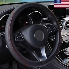 Black Leather Car Steering Wheel Cover Breathable Anti-slip Car Accessories US picture