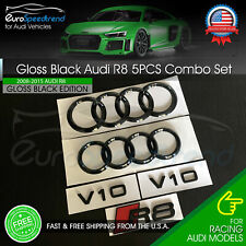 Audi R8 Rings Emblem Gloss Black Side V10 Logo Badge Set OE 5PC 2008-2015 picture