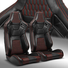 2 x Reclinable Black +Red Stitching PVC Leather Left/Right Reclinable Racing picture