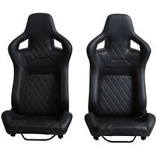 1 Pair Racing Seats PVC Leather Reclinable Sport Bucket Seats Dual Sliders Black picture
