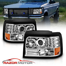 [LED Halo] 1992-1996 For Ford Bronco/F150/F250/F350 Projector Chrome Headlights picture