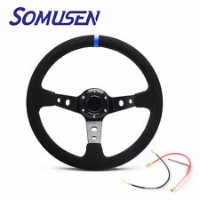 ⭐14''350mm Suede Leather Deep Dish 6 Bolt Racing Steering Wheel W/ Horn Button⭐ picture