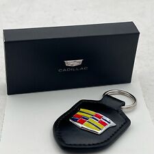 Black Leather Keychain Cadillac Metal Enamel Emblem Key Fob Gift Accessory New picture