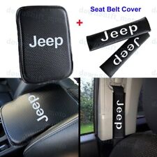 Carbon Fiber Car Center Armrest Cushion Mat Pad + Seat Belt Cover Set For JEEP picture