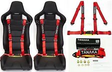2 X TANAKA UNIVERSAL RED 4 POINT BUCKLE RACING SEAT BELT HARNESS picture