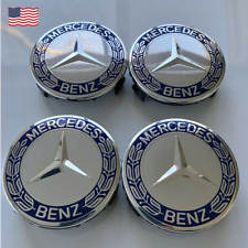4PC Set For Mercedes Benz Wheel Center Caps Emblem Dark Blue Wreath Hubcaps 75MM picture