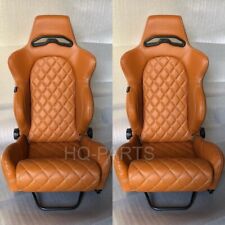 2 X TANAKA TAN PVC LEATHER RACING SEATS RECLINABLE + DIAMOND STITCH FITS BMW picture