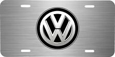 VOLKSWAGEN BLACK LOGO BRUSHED STEEL LOOK VEHICLE LICENSE PLATE CAR FRONT TAG picture