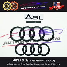 AUDI A8L Emblem BLACK Grille Trunk Ring Rear Lid Sign Logo Quattro S Line Set picture