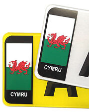 PAIR Welsh Wales CYMRU Flag Vinyl Stickers Badge For Std Car Number Plate Brexit picture