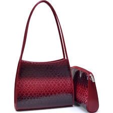 Womens Snake Skin Faux Leather Shoulder Handbag Top Handle 2Pcs Bag Purse Clutch picture