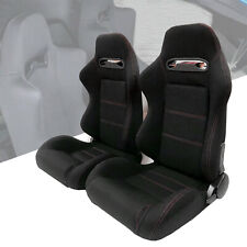 2X Black Reclinable Racing Seats Cloth Red Stitch Left+Right Slider Brackets picture