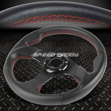 320MM BLACK SPOKE RED STITCH LIGHTWEIGHT 6-BOLT LEATHER RACING STEERING WHEEL picture