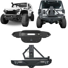 For Jeep Wrangler JK 07-18 FRONT + REAR BUMPER w/Winch Plate Tire Carrier D-ring picture