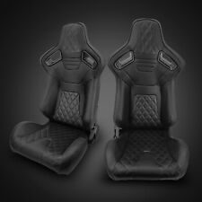 Universal Black PVC Leather/Black Stitching Left/Right Racing Seats Pair picture