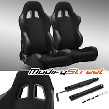 2 x BLACK PINEAPPLE FABRIC/PVC LEATHER LEFT/RIGHT RACING BUCKET SEATS + SLIDER picture