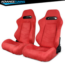 Reclinable Pair Racing Seats + Dual Sliders Red Suede picture