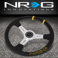 NRG 360MM SILVER SPOKE BUMBLE BEE LEATHER GRIP STEERING WHEEL W/DUAL CENTER MARK picture