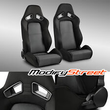 2 x Universal Black+Grey Mesh PVC Reclinable Racing Seats Left/Right W/Slider picture