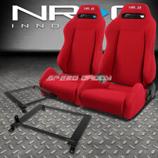 NRG TYPE-R RED RECLINABLE RACING SEATS+LOW MOUNT BRACKET FOR 01-05 HONDA CIVIC picture