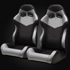 Universal Black/Grey PVC Leather Left/Right Sport Racing Seats + Slider picture