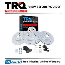 TRQ Front & Rear Posi Ceramic Brake Pads & Performance Drilled Slotted Rotor Kit picture