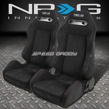 NRG 2 X TYPE-R SUEDE LIGHT FULLY RECLINABLE UPHOLSTERY RACING SEAT+SLIDER BLACK picture
